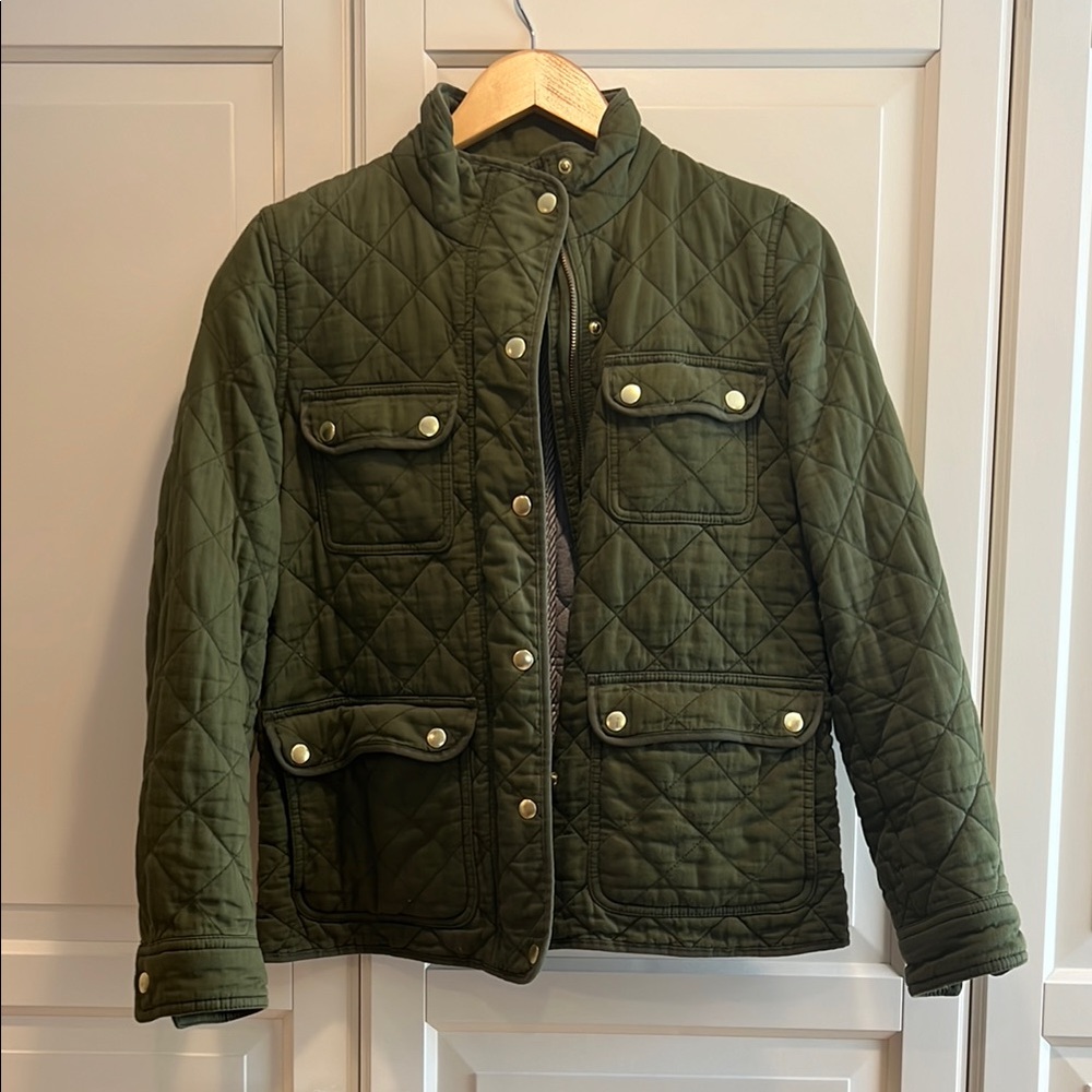 Quilted Green Jacket with Gold Buttons